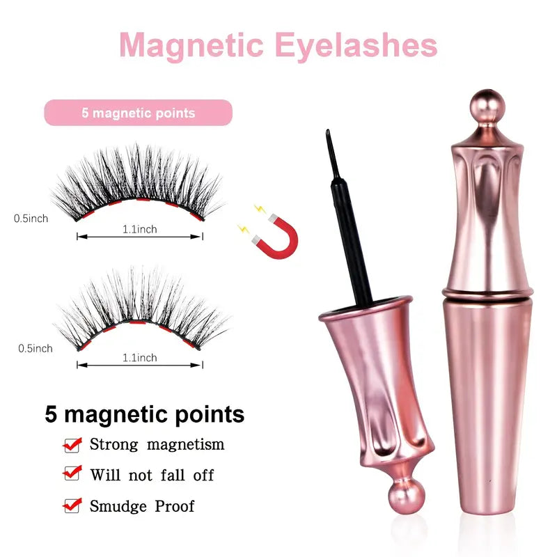 NNETM 5 Pairs Magnetic Eyelashes And Eyeliner Kit Reusable 3D Magnetic False Lashes Extension No Glue Needed-3