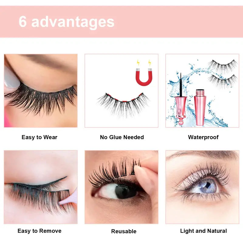 NNETM 5 Pairs Magnetic Eyelashes And Eyeliner Kit Reusable 3D Magnetic False Lashes Extension No Glue Needed-2
