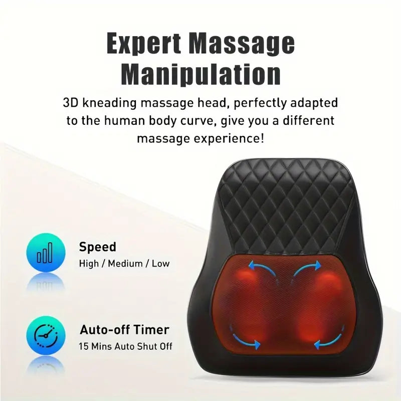 Cordless 3D Kneading Massage Pillow With Heat - Rechargeable Back Massager-2