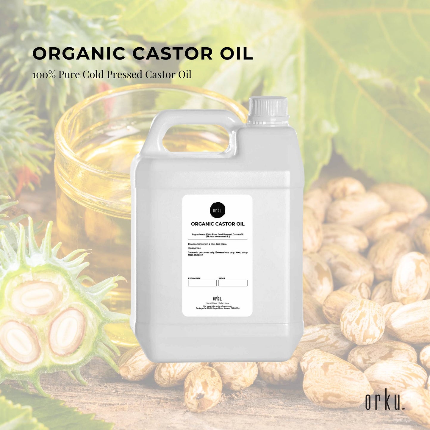 Orku 5L Organic Castor Oil - Hexane Free Cold Pressed-1