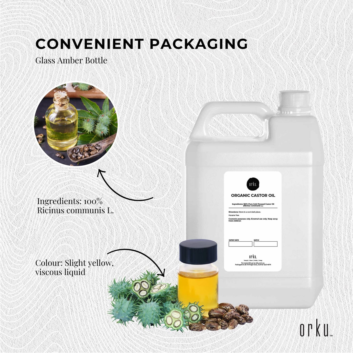 Orku 5L Organic Castor Oil - Hexane Free Cold Pressed-4