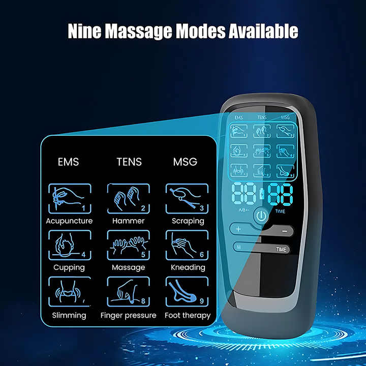 NNEDSZ Dual Output EMS/TENS Massage Device with 9 Modes and Type-C Charging, (8 Adhesive Pads)-2