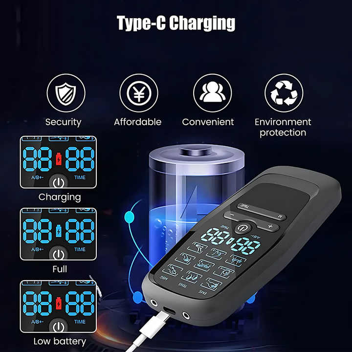 NNEDSZ Dual Output EMS/TENS Massage Device with 9 Modes and Type-C Charging, (8 Adhesive Pads)-3
