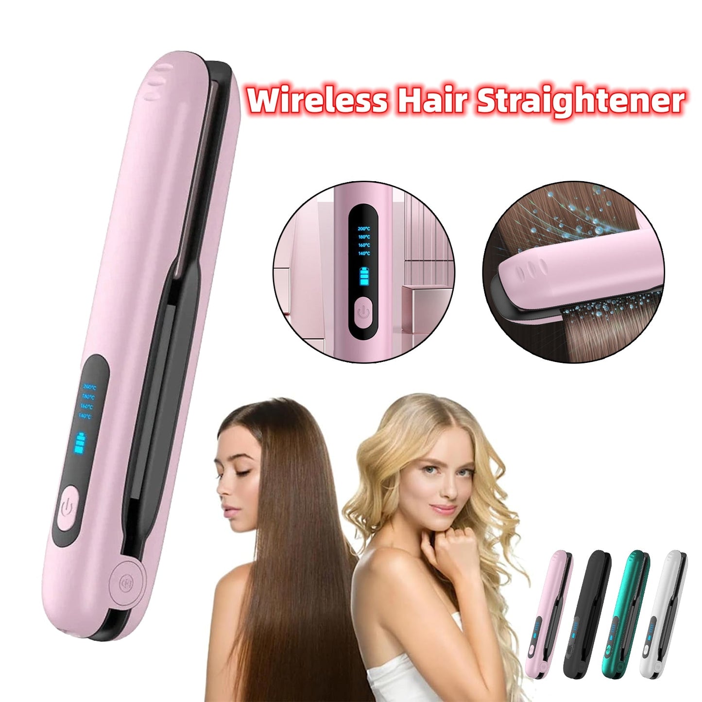 NNEDSZ White Wireless Rechargeable Hair Straightener with 5000mAh Battery - Portable Design & Adjustable Temperature-1