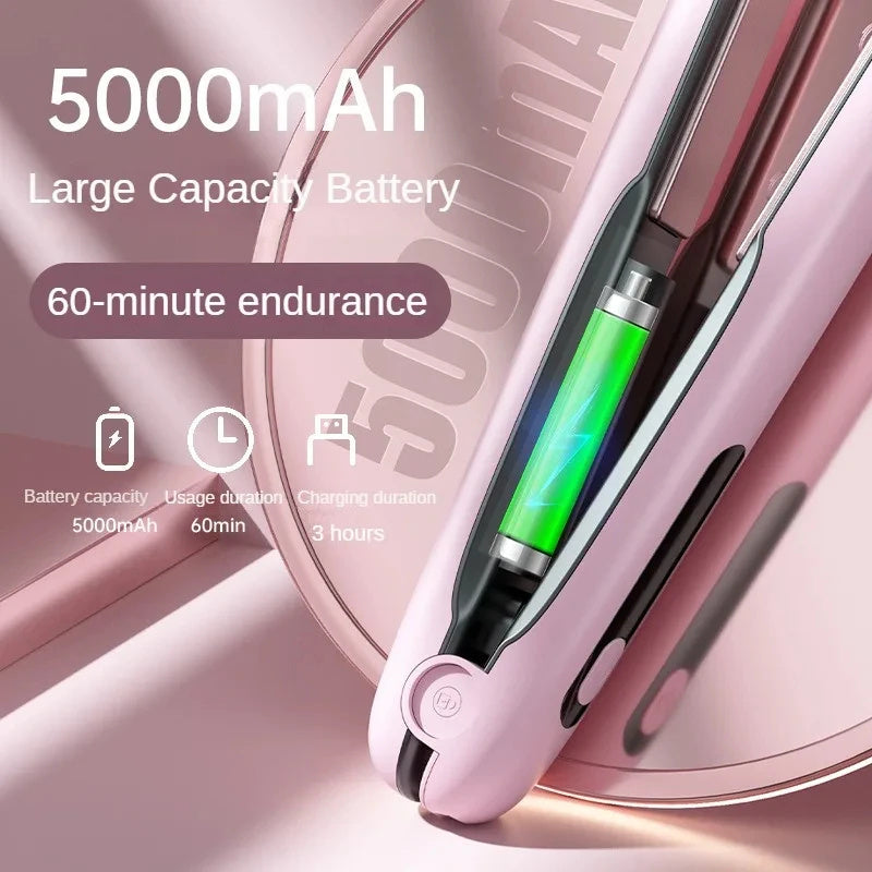 NNEDSZ White Wireless Rechargeable Hair Straightener with 5000mAh Battery - Portable Design & Adjustable Temperature-2