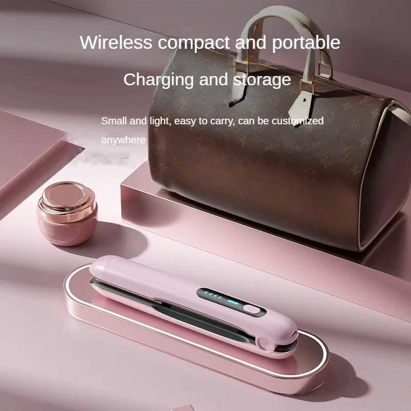 NNEDSZ White Wireless Rechargeable Hair Straightener with 5000mAh Battery - Portable Design & Adjustable Temperature-3