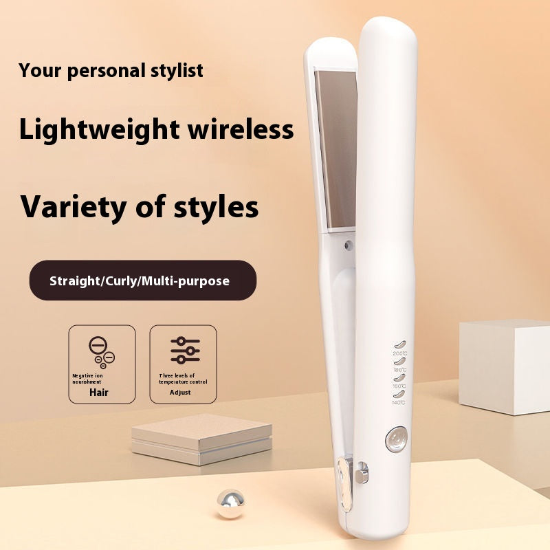 NNEDSZ White Portable Wireless Hair Straightener with Adjustable Temperature - USB Type-C Charging, Lightweight Design-1