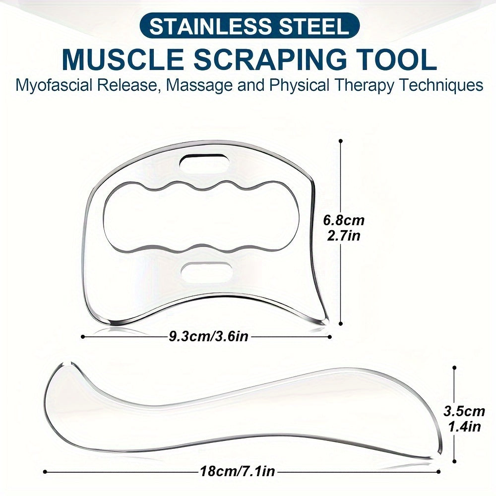 2pcs Stainless Steel Gua Sha Massage Tool Set(Silver)-1
