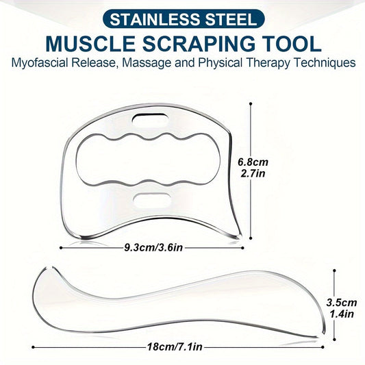 2pcs Stainless Steel Gua Sha Massage Tool Set(Silver)-1