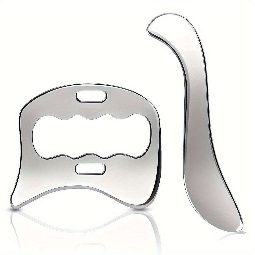 2pcs Stainless Steel Gua Sha Massage Tool Set(Silver)-0