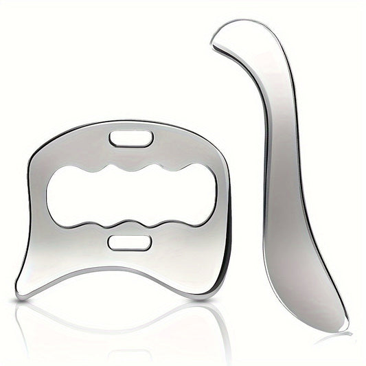 2pcs Stainless Steel Gua Sha Massage Tool Set(Silver)-0