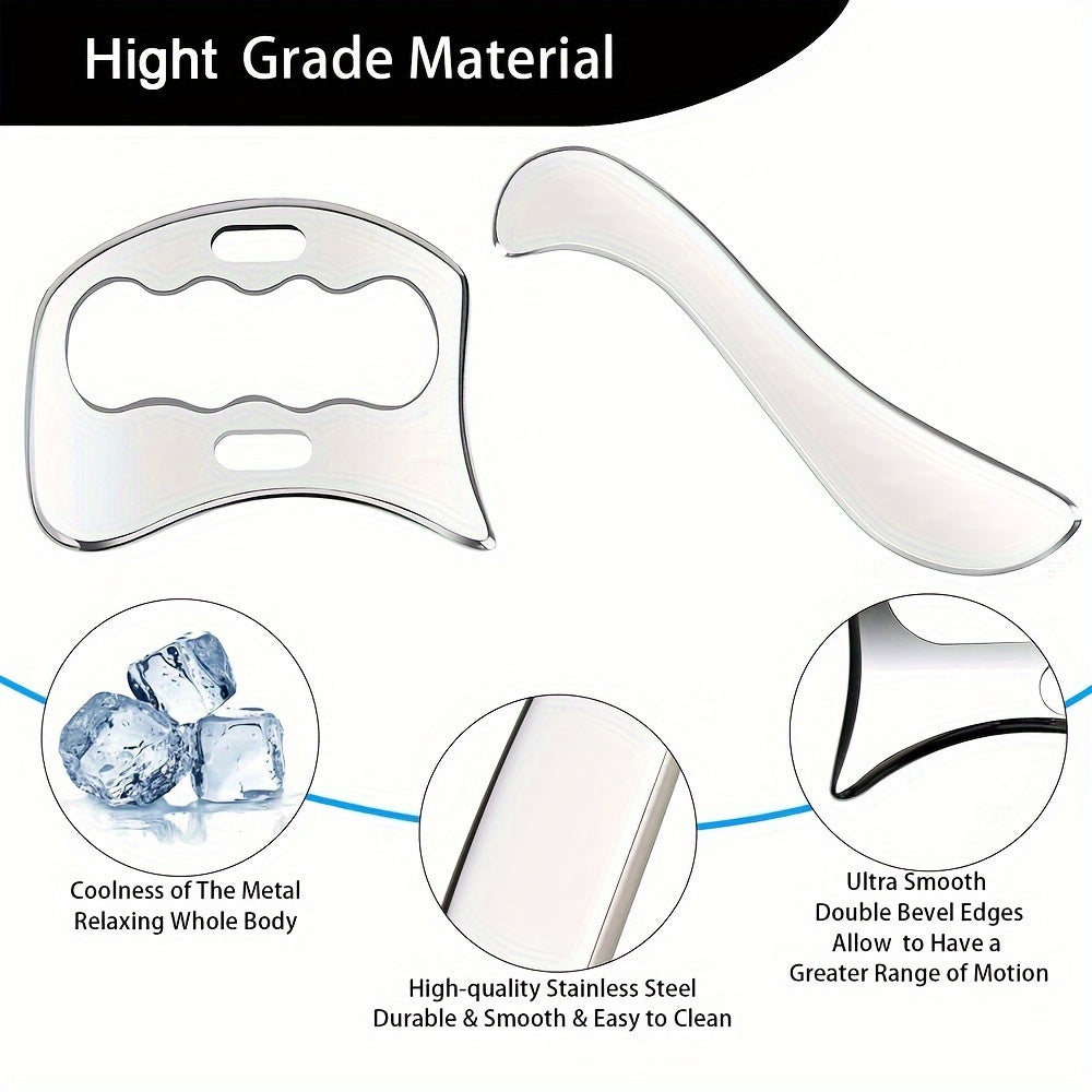 2pcs Stainless Steel Gua Sha Massage Tool Set(Silver)-4