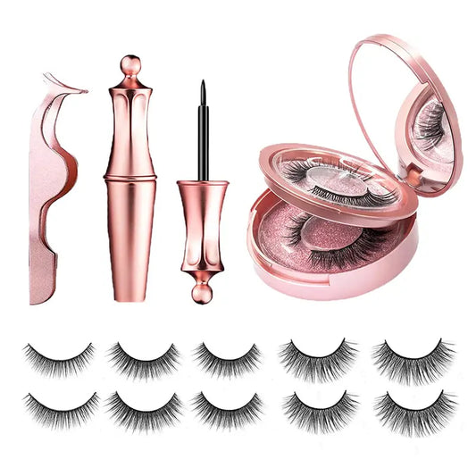 NNETM 5 Pairs Magnetic Eyelashes And Eyeliner Kit Reusable 3D Magnetic False Lashes Extension No Glue Needed-0