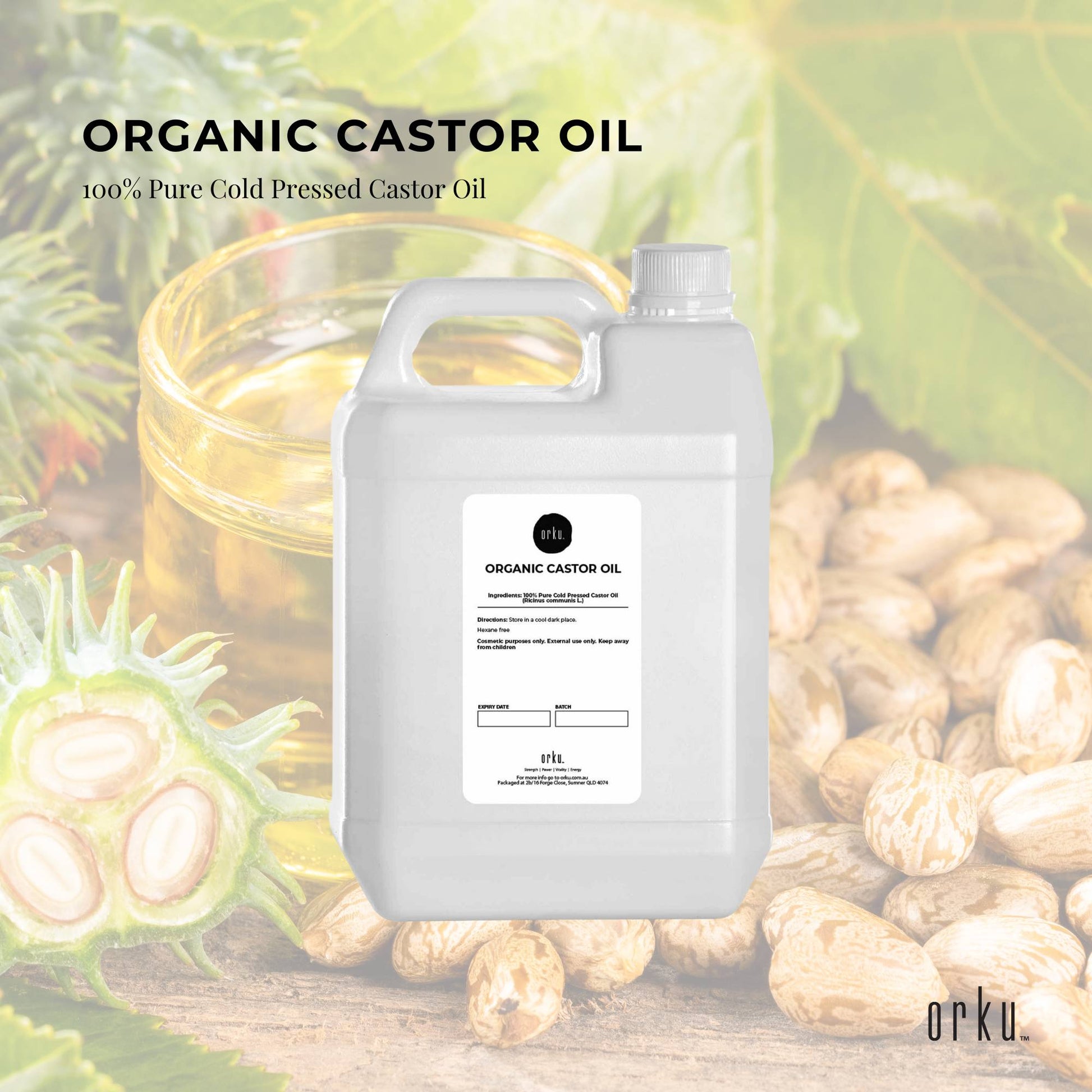 Orku 5L Organic Castor Oil - Hexane Free Cold Pressed-1