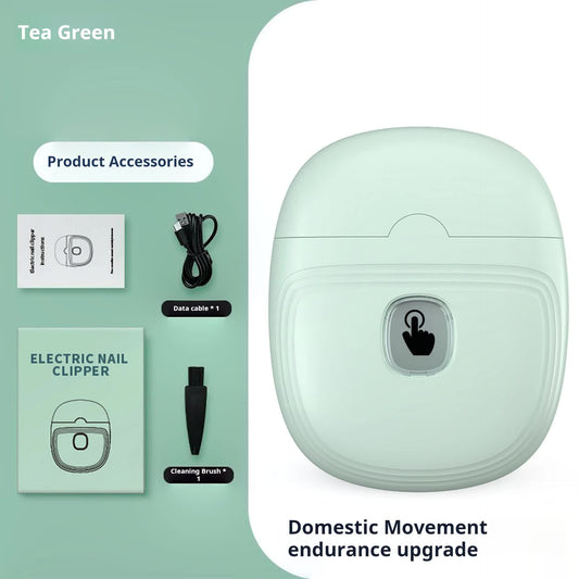 NNEDSZ Light Green Automatic Electric Nail Trimmer with LED Light, Rechargeable Nail Clipper and File for Adults & Kids, Portable Nail Care Device-0